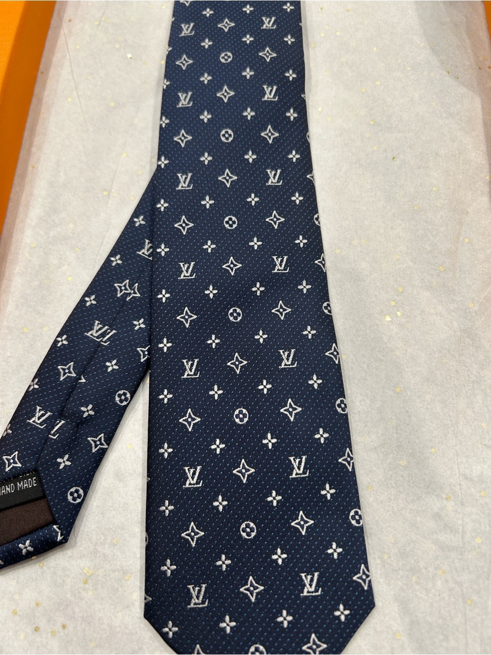 Louis Vuitton Navy Silk Monogram Tie with White Accents - Picture 2 of 3